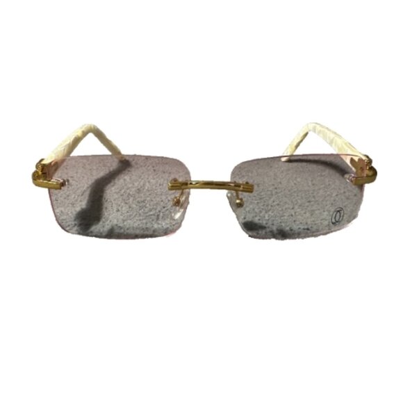 C Retro Rimless Rectangle Sunglasses Square Pink with Box